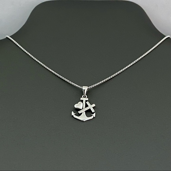 Sterling Silver Anchor W/ Heart and Cross Necklace, Silver Necklace - Picture 12 of 12